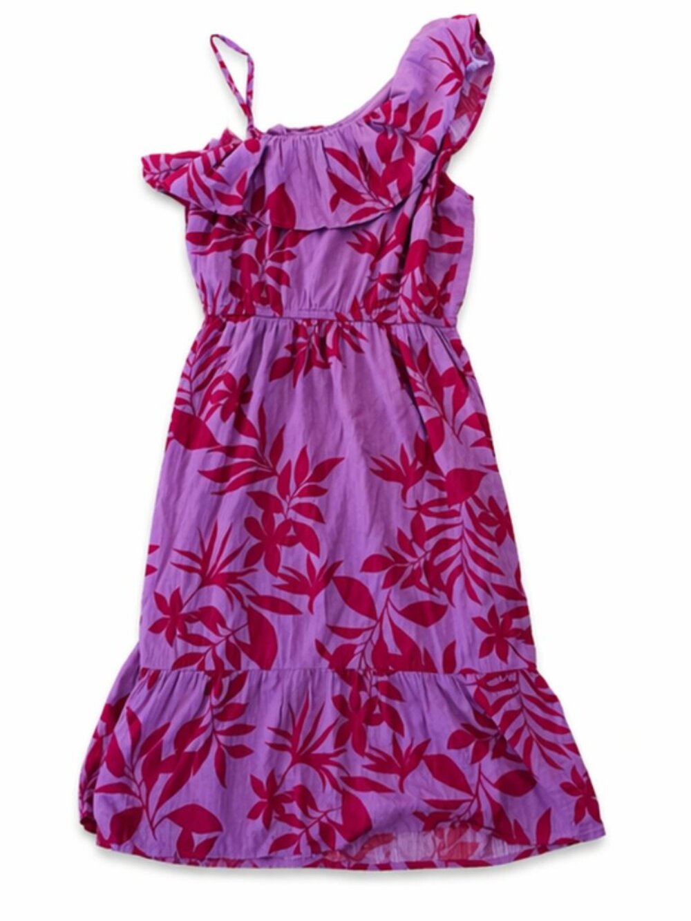 Old Navy Ruffle One Shoulder Dress Floral Pink Size M Lightweight